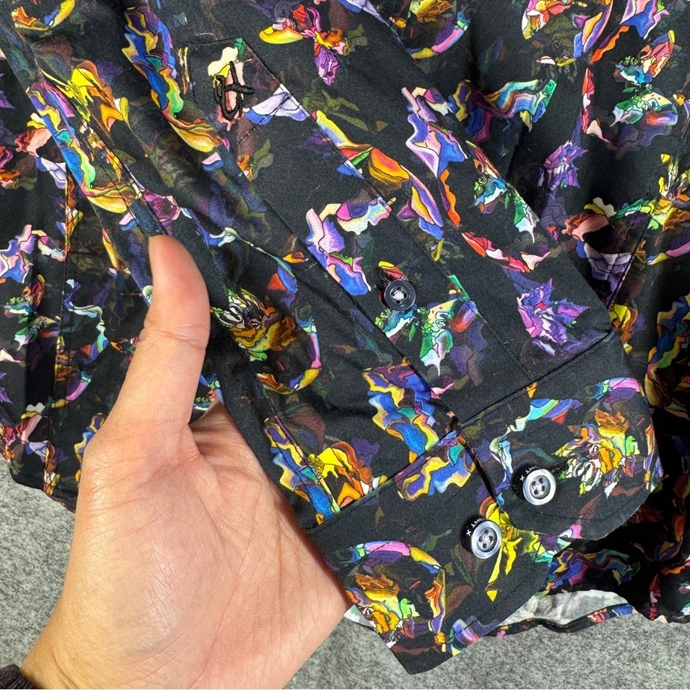 Eight X Premium Abstract Print Button Down Shirt Black Multicolor Size M Cotton - Picture 5 of 15